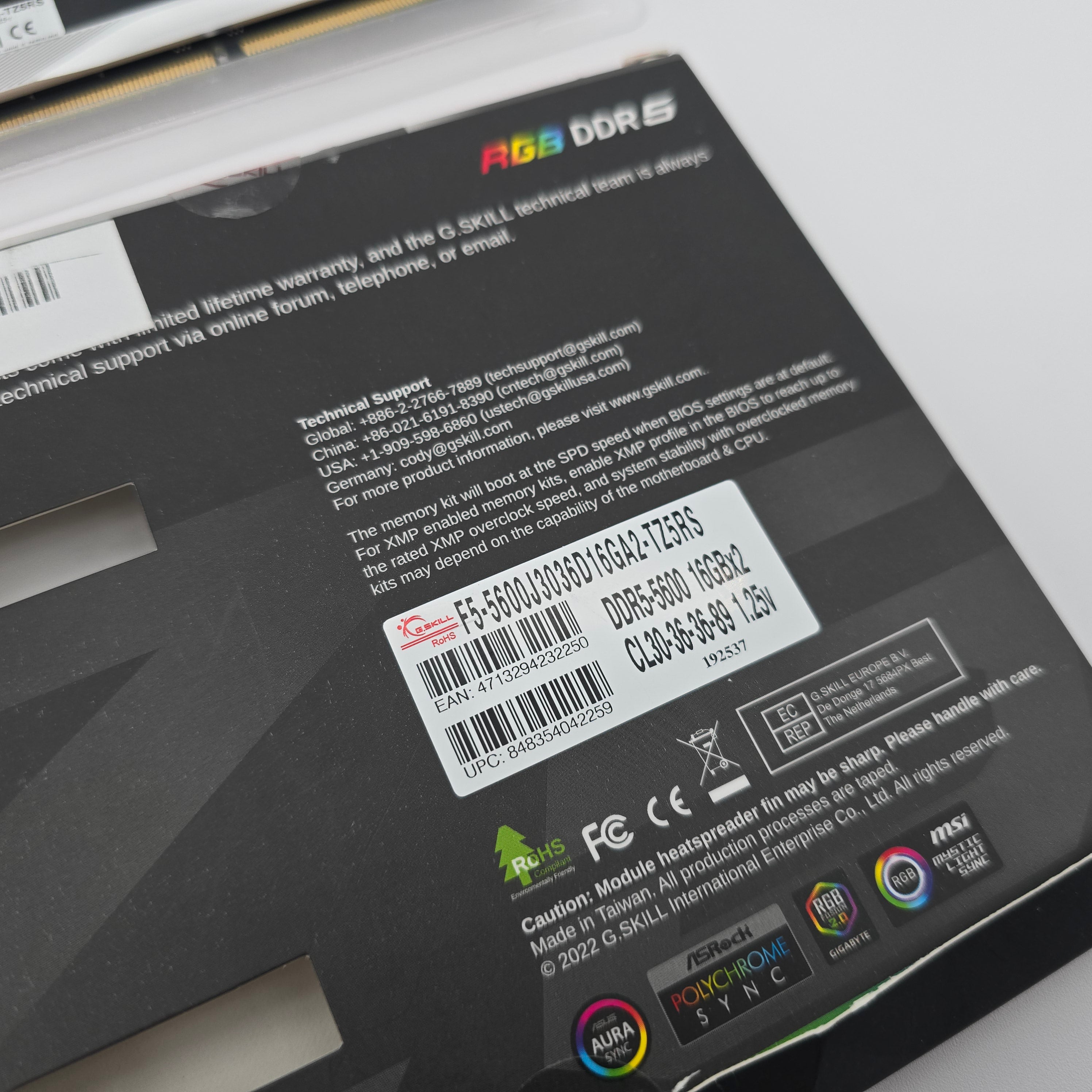 32GB 5600MHz G.Skill TridentZ RGB DDR5 RAM, 2x16GB Sticks, CL30-36-36-89