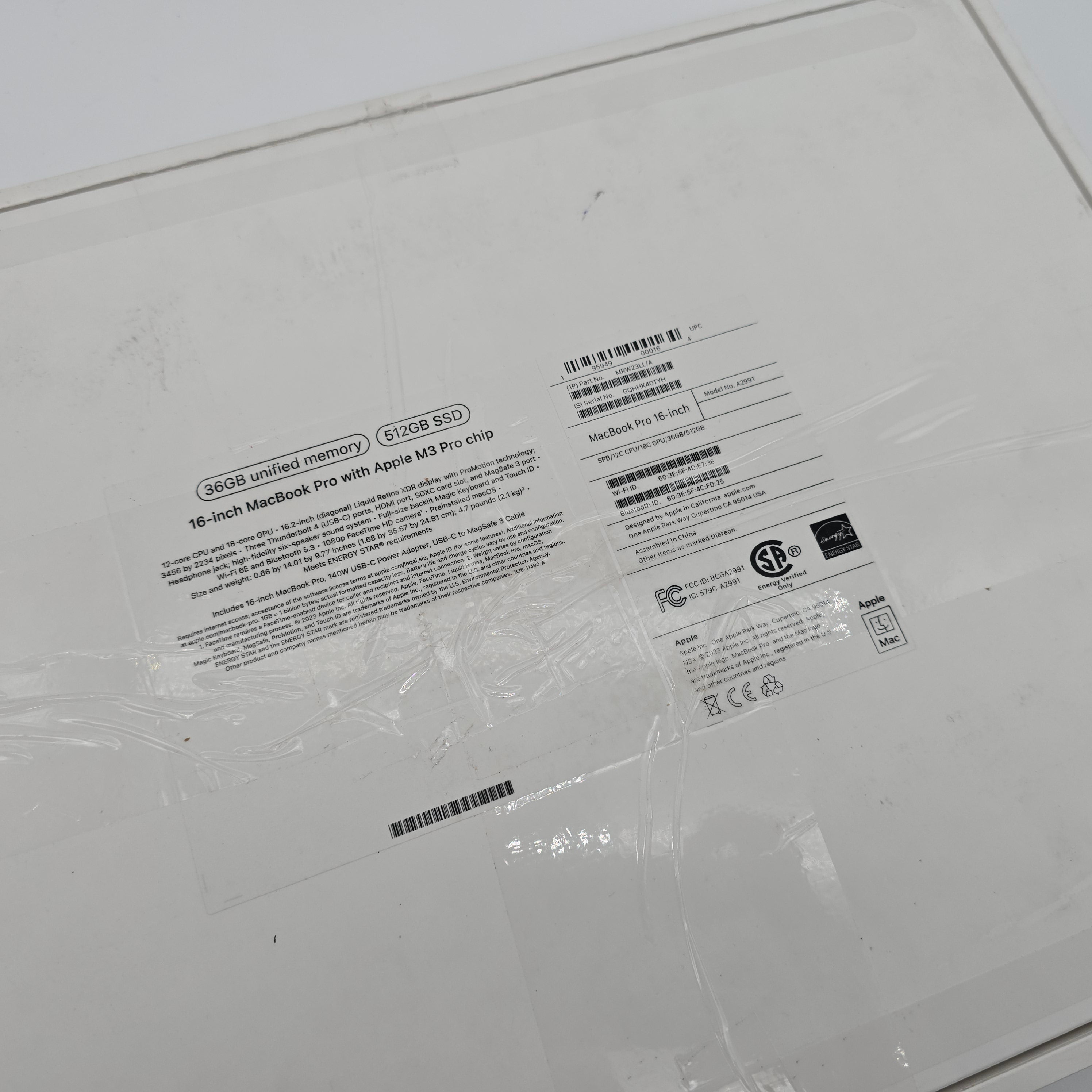 Apple Macbook Pro 16" M3 Pro, 36GB RAM, 512GB SSD