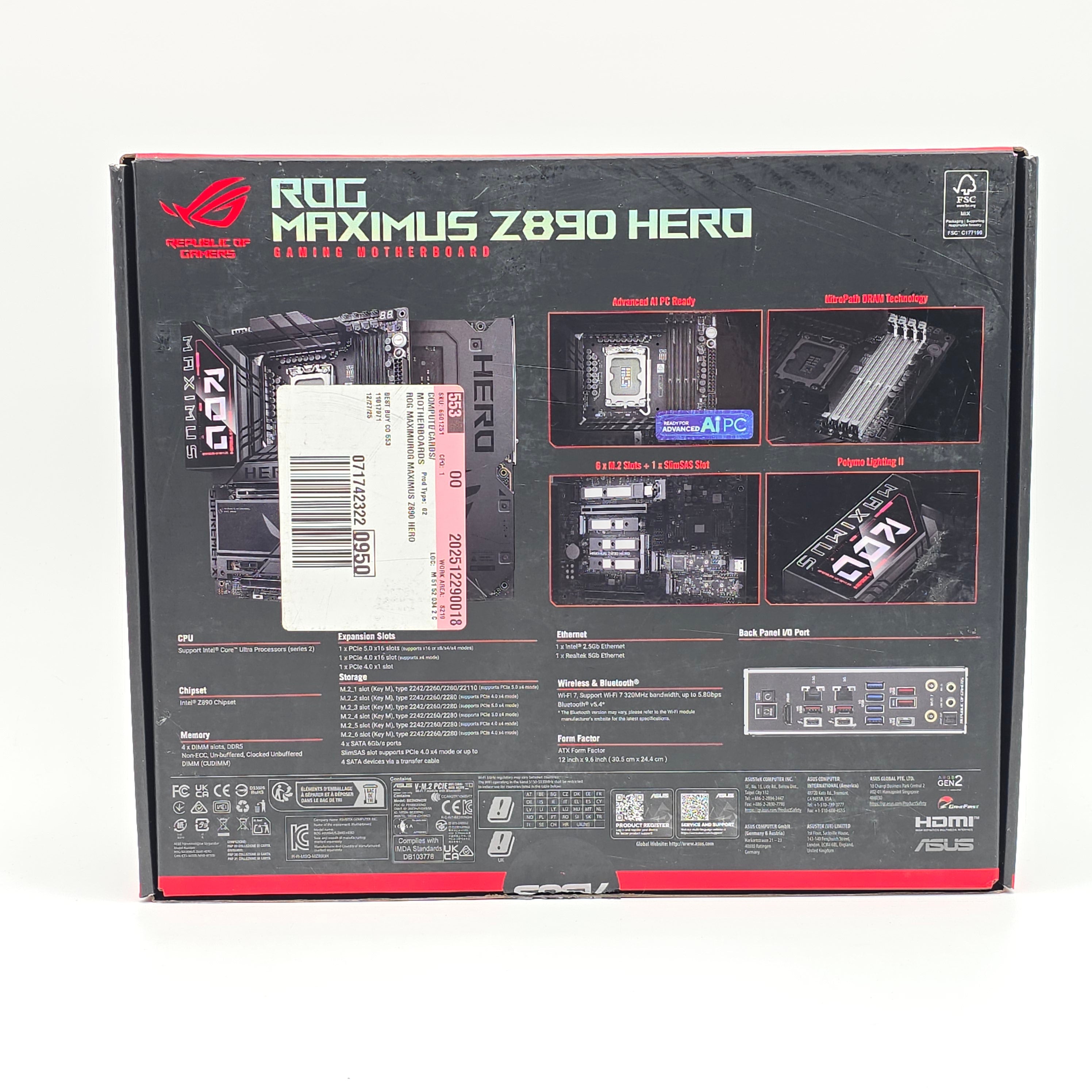 ASUS ROG Maximus Z890 Hero, Intel Socket LGA 1851, ATX Desktop Gaming Motherboard