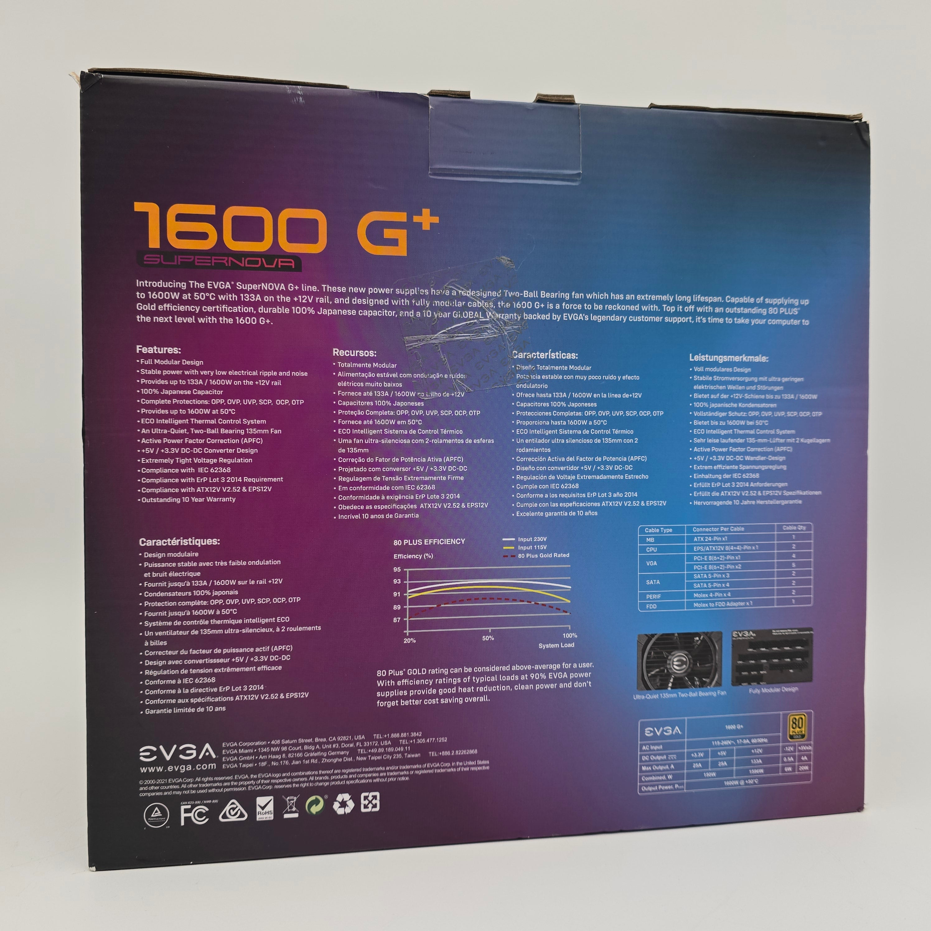 1600W EVGA Supernova 1600 G+, Fully Modular 80+ Gold Gaming Power Supply PSU