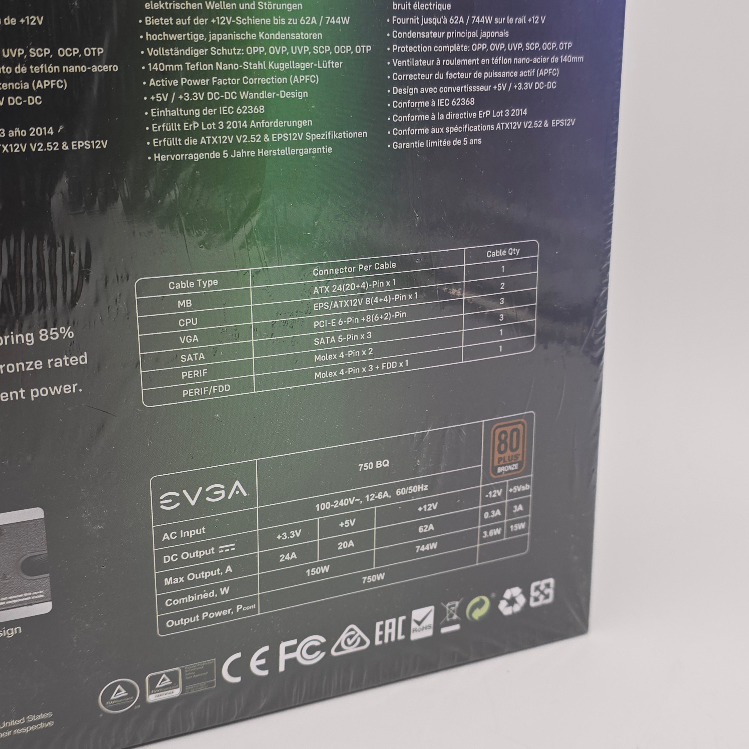 EVGA 750 BQ 750W 80+ Bronze Semi Modular PSU Power Supply for Gaming PC