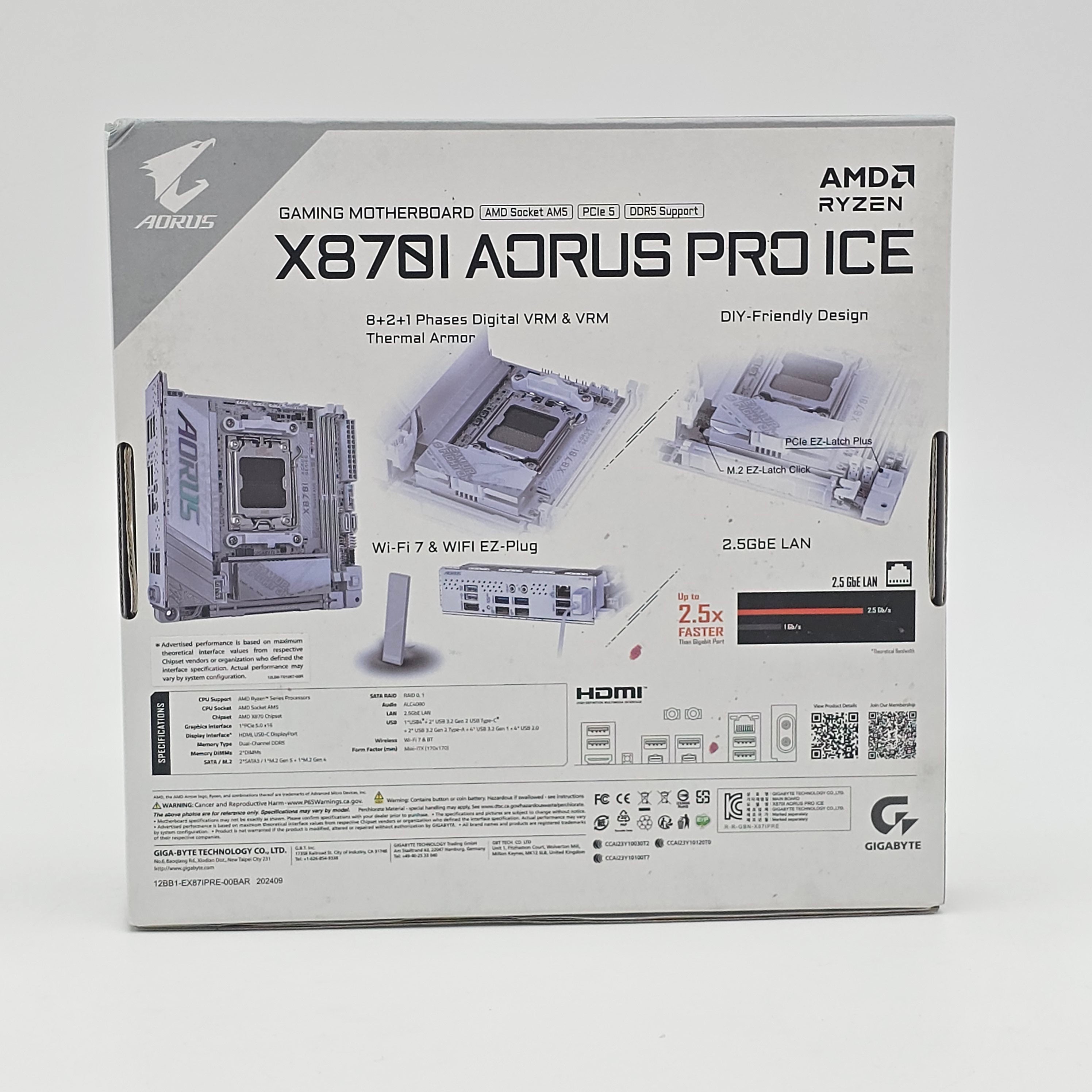 Gigabyte Aorus X870I Aorus Pro Ice, AMD Socket AM5, Mini-ITX Desktop Gaming Motherboard