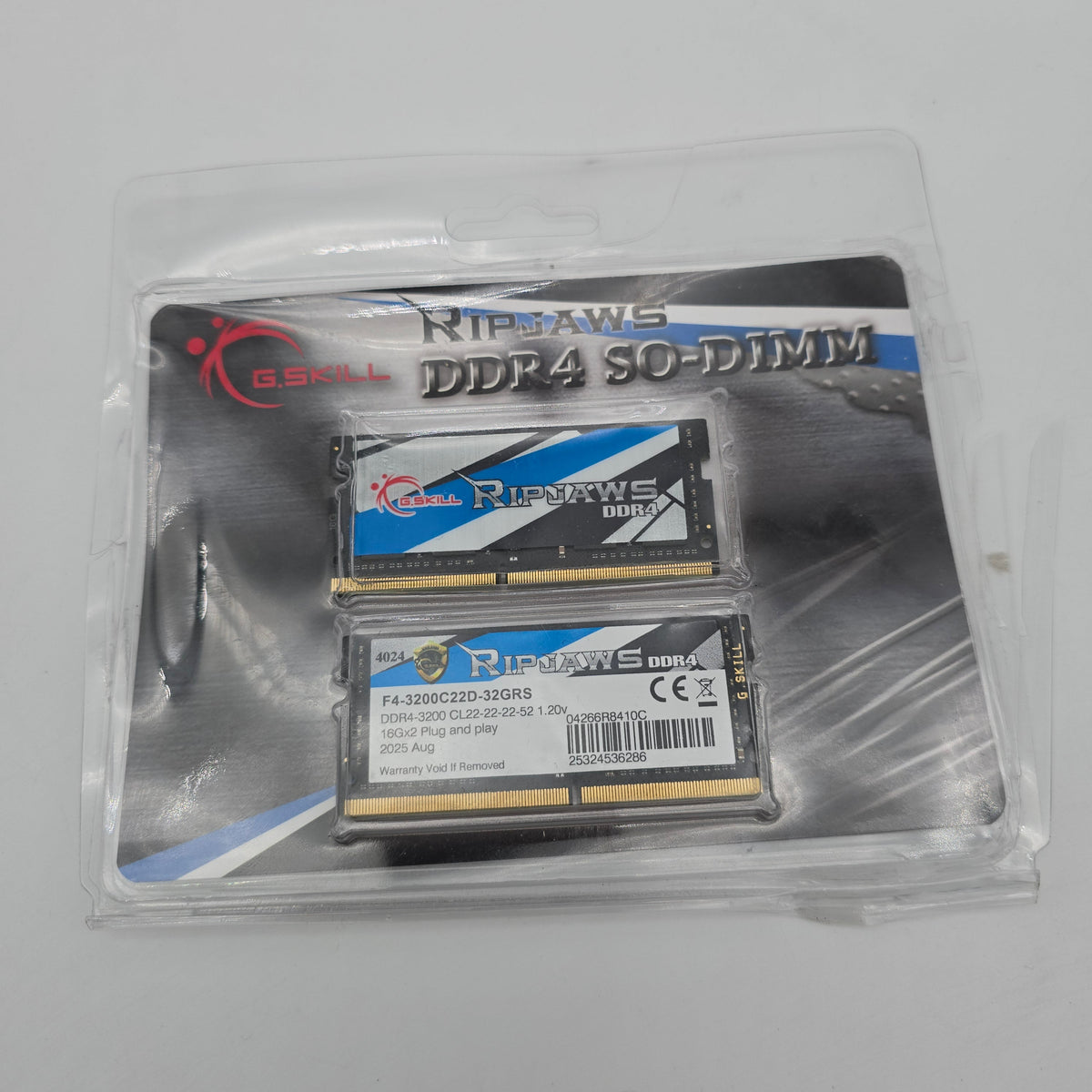 G.Skill Ripjaws 32GB DDR4, 3200MHz, CL22-22-22-52, SODIMM Laptop Gaming Memory RAM (2x16GB)