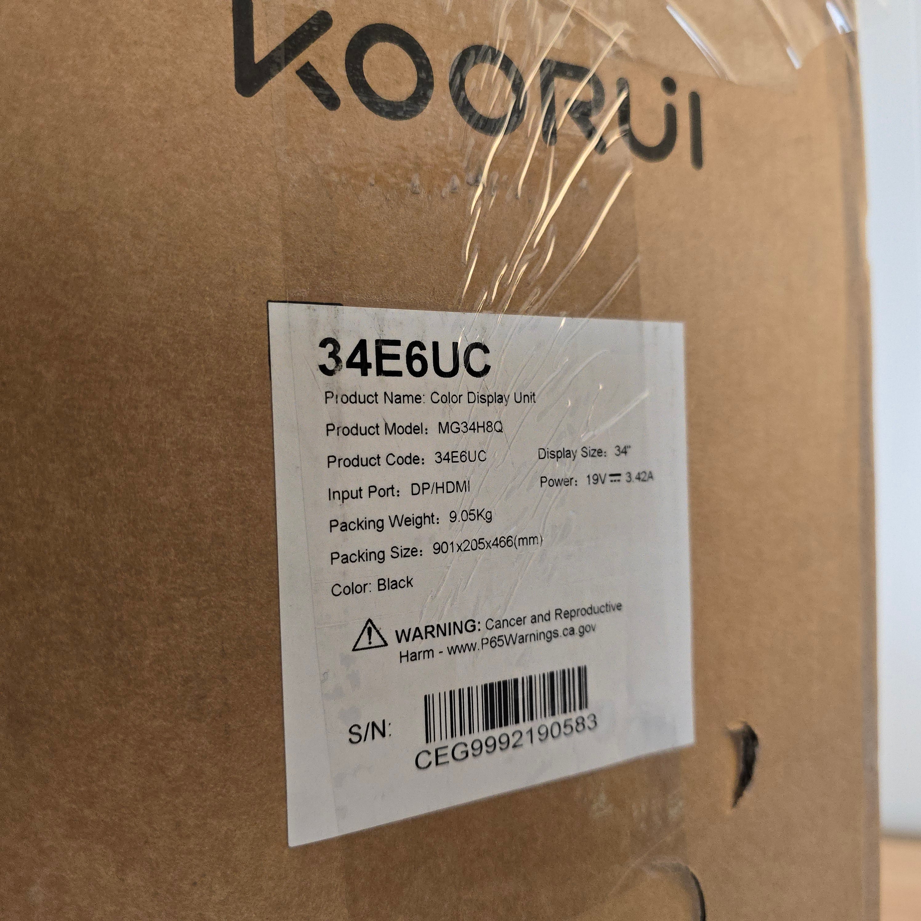 Koorui 34" Ultrawide Curved Gaming Monitor, WQHD, 3440x1440p, 165Hz, HDR, 1ms, Freesync, New