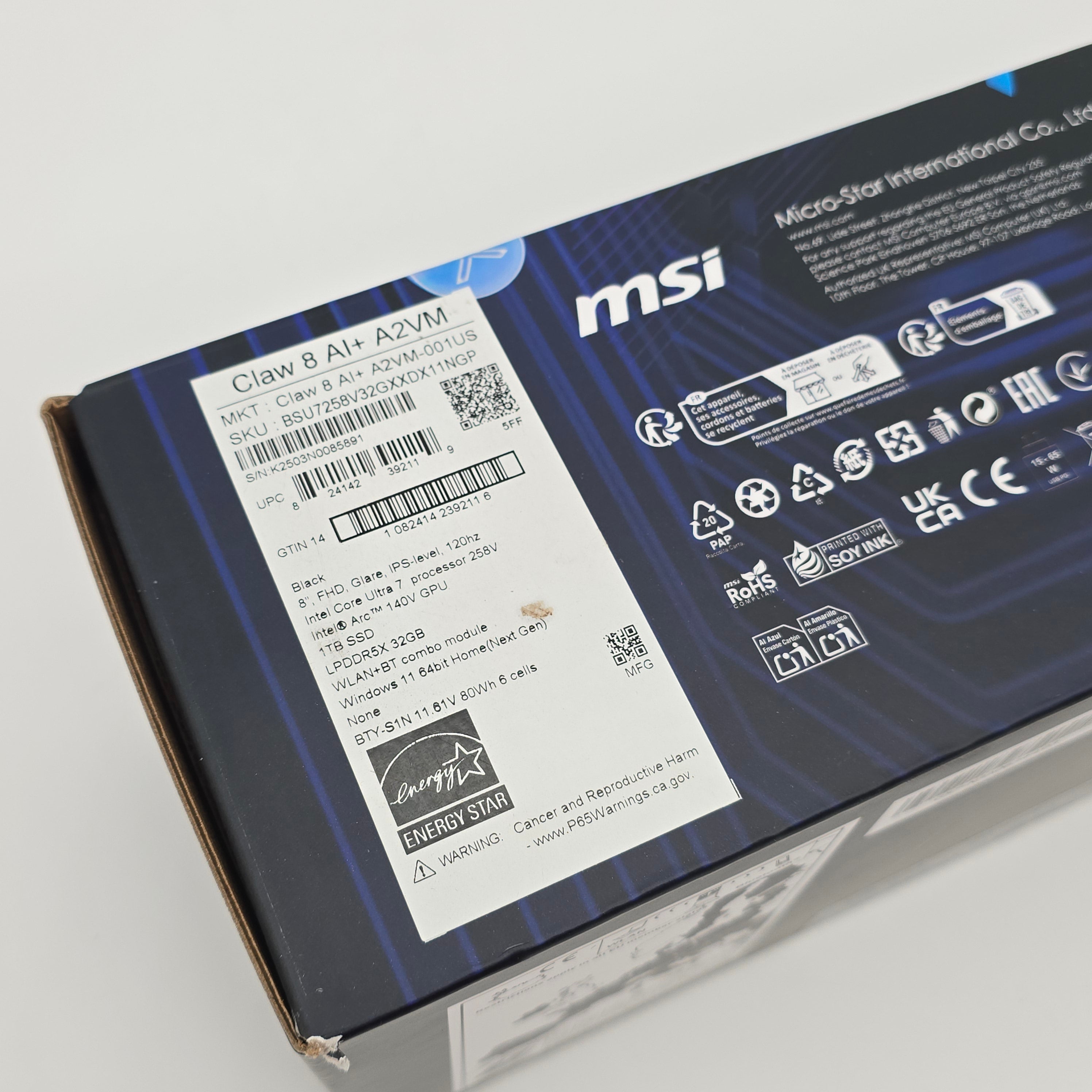 MSI Claw 8 AI+, Intel Core Ultra 7-258V, 32GB, 1TB NVMe, 120Hz Handheld Gaming PC