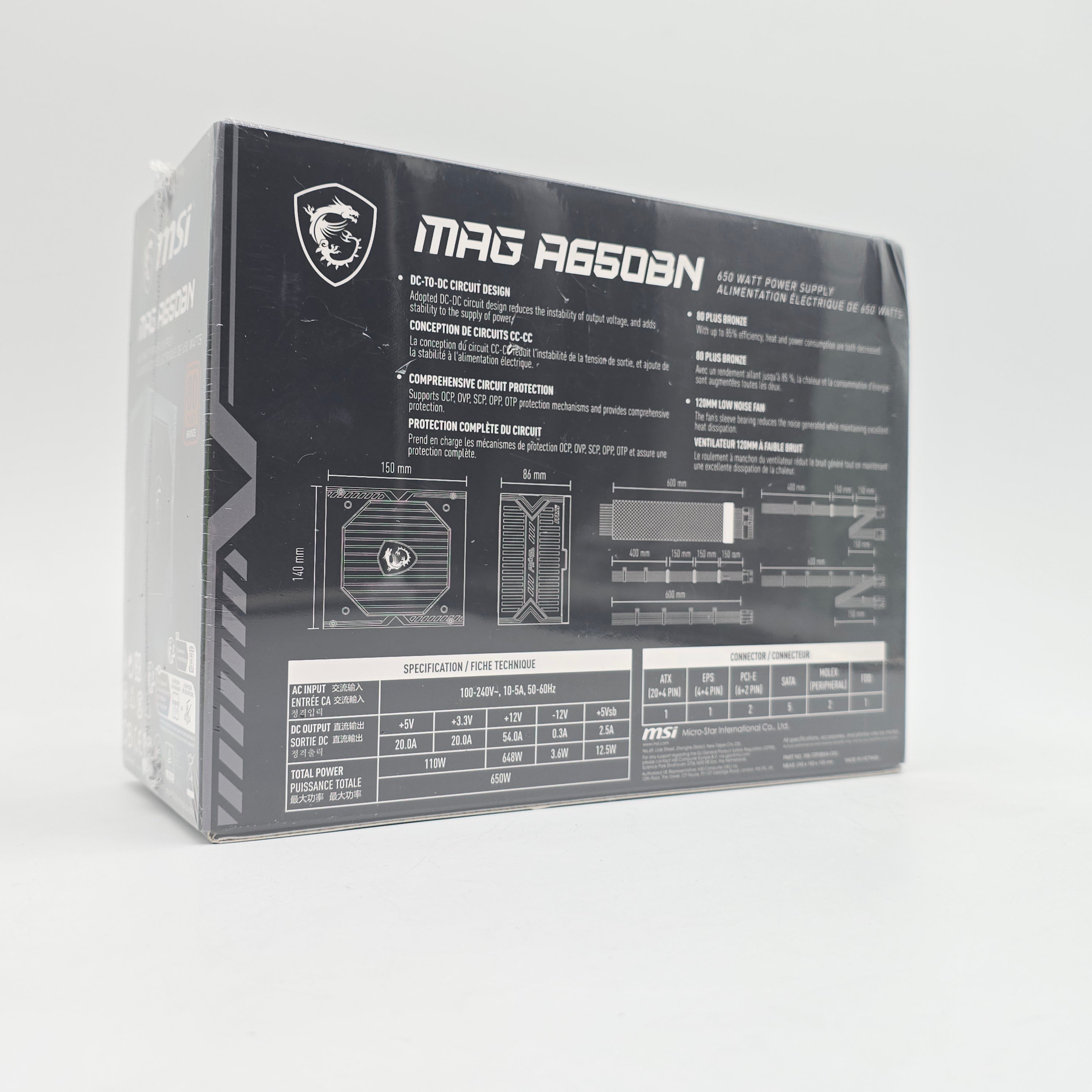 MSI MAG A650BN 650W 80+ Bronze, Non-Modular Gaming Power Supply PSU