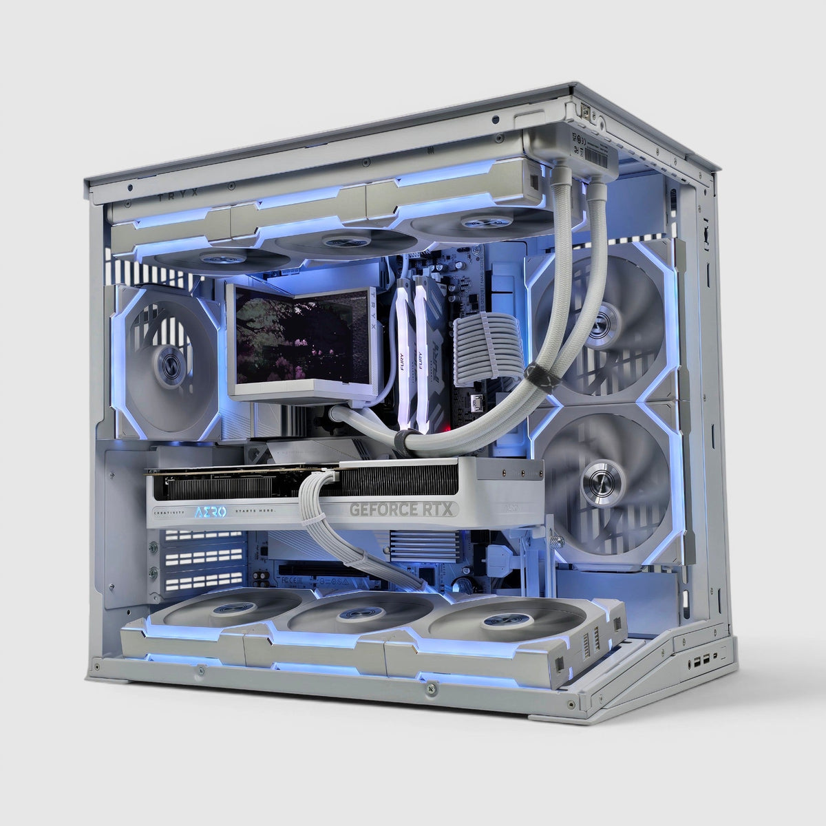 RTX 5080, Ryzen 7 9800X3D, 32GB RAM, 2TB NVMe, Lian Li Mini V2 x TRYX Stage Custom White Liquid Cooled Gaming PC